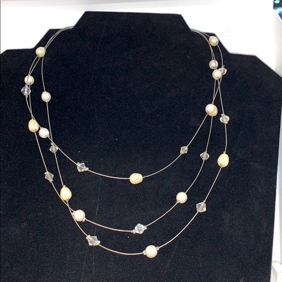 Multi Strand Wire Bead & Faux Pearls w/Clear Beads - Picture 1 of 5